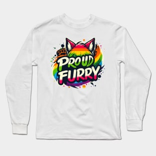 Proud Furry Fox Wolf Rainbow Cute Furry Fursona LGBTQ Fandom Long Sleeve T-Shirt